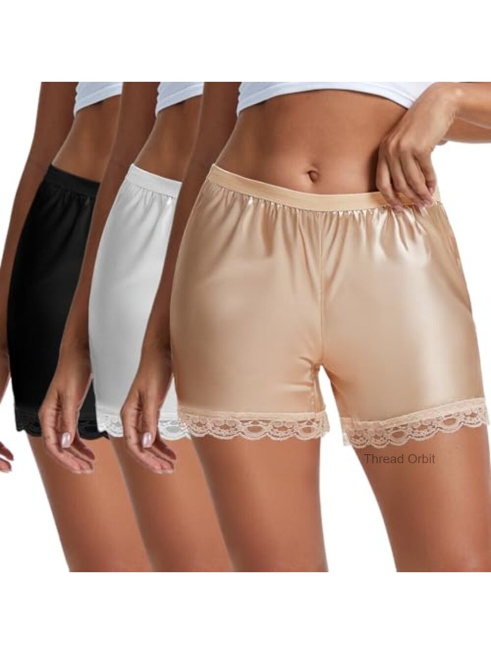 3 Pack Women's Lace Trim Slip Shorts Half Slip Under Dress Anti Chafing